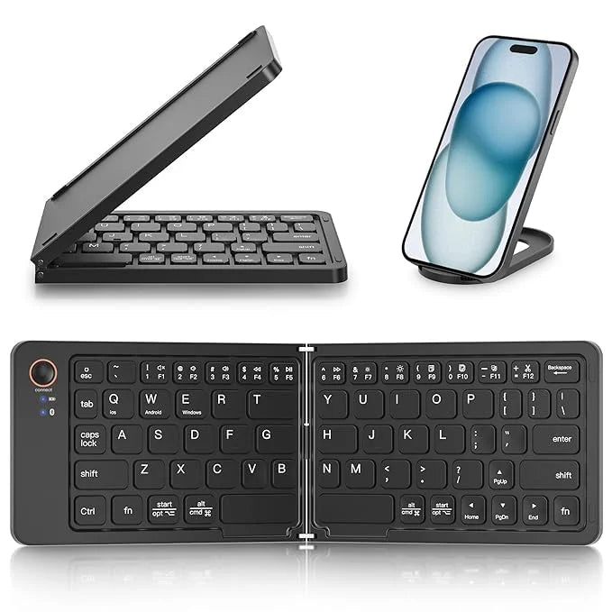 11 Inch Foldable & Rechargeable Bluetooth Keyboard With Free Phone Stand