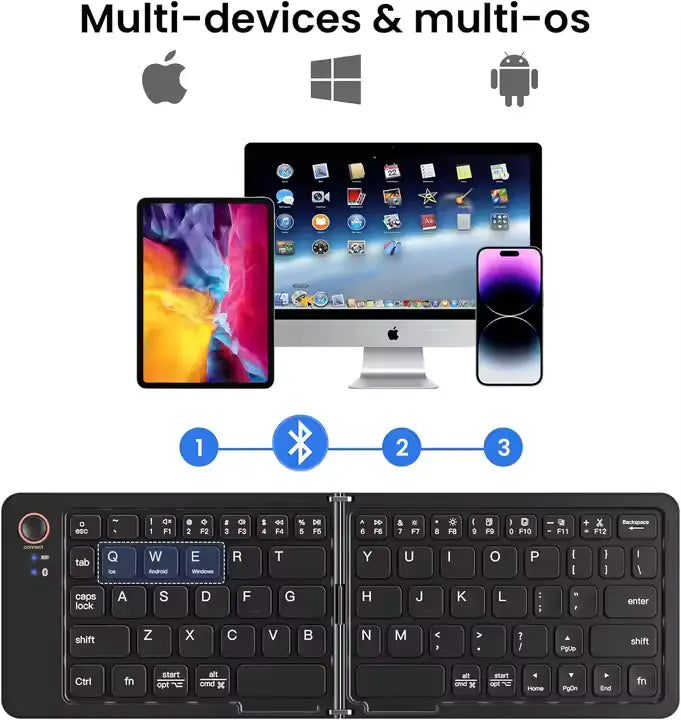 11 Inch Foldable & Rechargeable Bluetooth Keyboard With Free Phone Stand