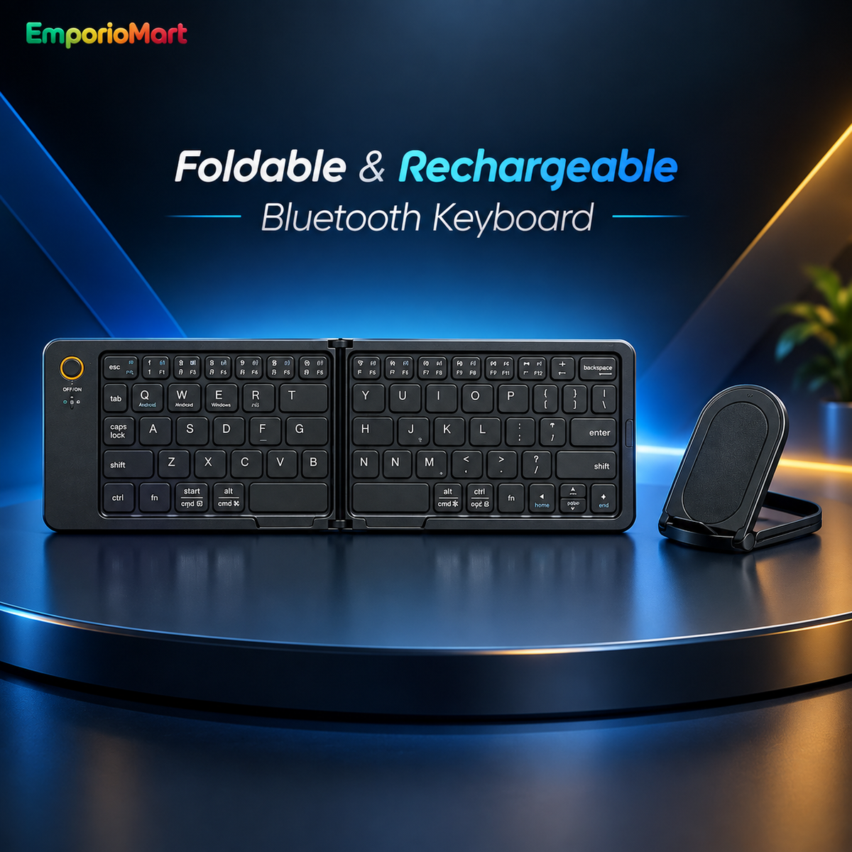 11 Inch Foldable & Rechargeable Bluetooth Keyboard With Free Phone Stand