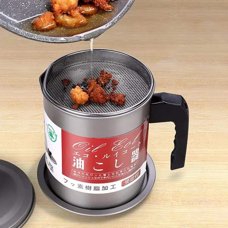 Easy Kitchen | Stainless Steel Oil Filter Pot | Non slip Handle for Frying and Cooking