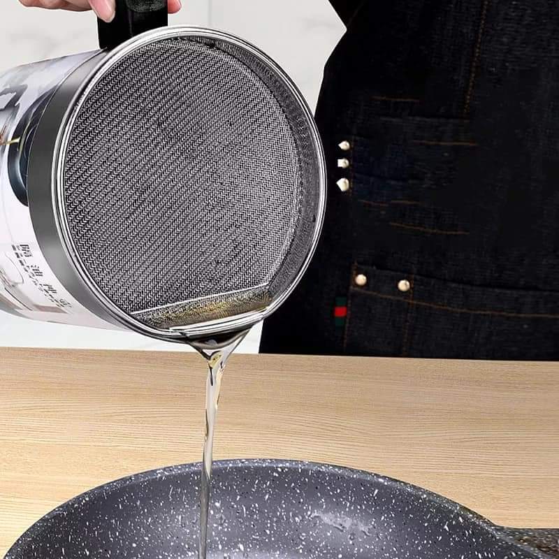 Easy Kitchen | Stainless Steel Oil Filter Pot | Non slip Handle for Frying and Cooking