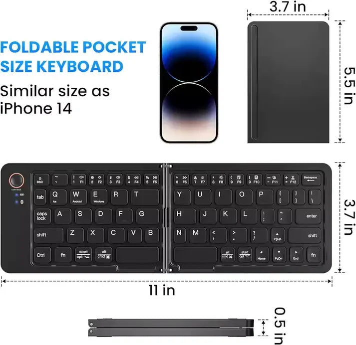 11 Inch Foldable & Rechargeable Bluetooth Keyboard With Free Phone Stand