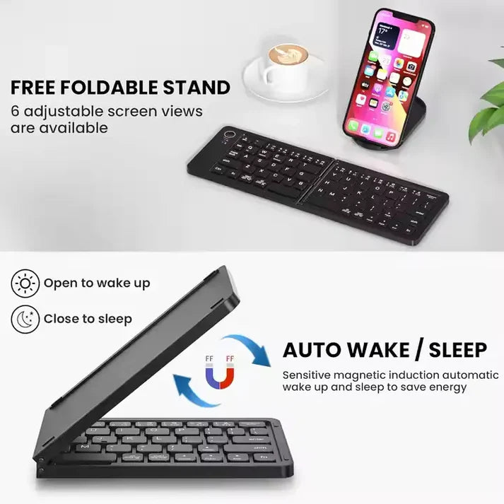 11 Inch Foldable & Rechargeable Bluetooth Keyboard With Free Phone Stand