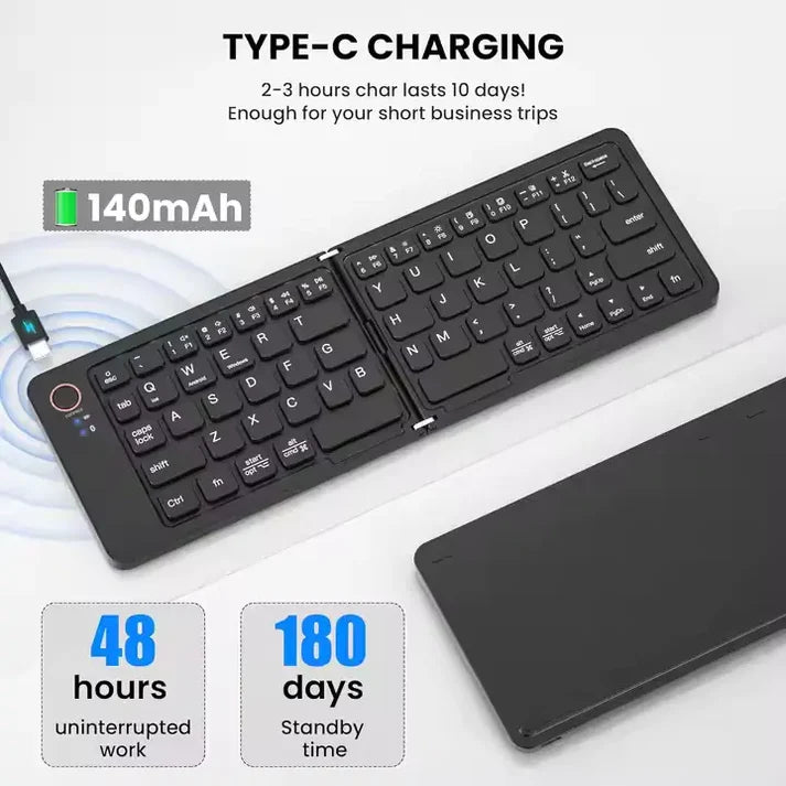11 Inch Foldable & Rechargeable Bluetooth Keyboard With Free Phone Stand
