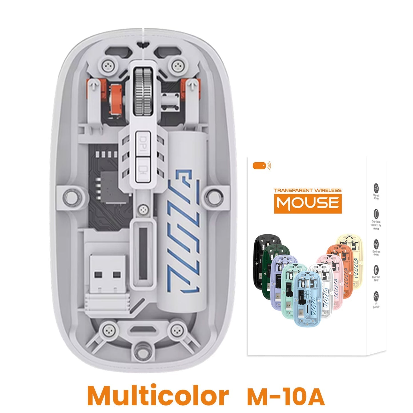 Transparent M-10A Wireless + Bluetooth Dual Mode Rechargeable Mouse